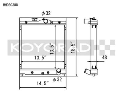 Koyo Honda 92-00 Civic/93-97 Del Sol 1.6L w/ 32mm Inlet/Outlet Pipes MT Radiator - HH080300 Photo - Primary