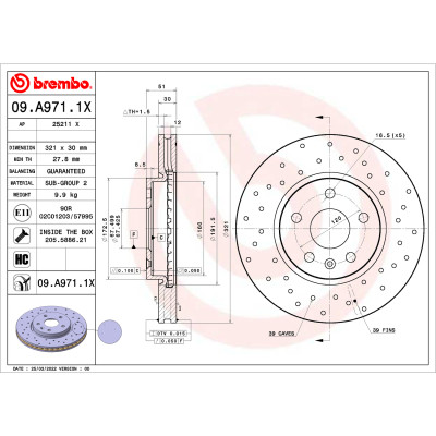 Brembo OE 10-15 Chevrolet Camaro/10-17 Equinox/14-20 Impala Drilled Xtra Brake Disc - Front - 09.A971.1X User 1