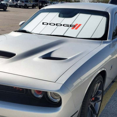 Covercraft 11-23 Dodge Challenger w/o MCO UVS100 Premier Series Custom Sunscreen with Dodge logo - UDP11178FE11WH Photo - Primary