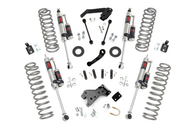 Total transformation for your Jeep starts with Rough Country's 4-Inch Suspension Lift Kit. This all-inclusive upgrade delivers aggressive styling, enhanced ground clearance, and the rugged performance you need to conquer any trail with confidence.Engineered for Superior Suspension Geometry: Lifted coil springs pair with coil correction plates that adjust the rear coil spring angle by 10 degrees. This design improves suspension efficiency, reduces component wear, and optimizes vibration dampening across rough terrain.Custom Shock Options: Tailor your ride with nitrogen-charged N3 shocks, V2, M1 Monotube, or premium M1R shocks. Whether you want balanced on-road comfort or elite off-road control, this kit lets you fine-tune performance to your driving style.Clears Up to 35-Inch Tires: Gain the clearance to run up to 35-inch tires, giving your Jeep a commanding stance and greater off-road capability.Backed by Rough Country's Limited Lifetime Warranty: Drive with confidence knowing your investment is protected with Rough Country's limited lifetime replacement warranty.