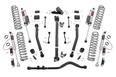 When it comes to your two-door Jeep JL, we know you need a lift that won't let you down. Our 3.5 Inch Lift Kit delivers legendary off-road prowess and smooth on-road handling.Increased Ground Clearance: Get ready to conquer those rocky trails and rough terrains like a boss! Our lift kit gives your Jeep Wrangler the extra inches it needs to clear obstacles with ease.Front-to-Rear Leveling: Tired of that nose-down stance? Ditch the unbalanced Jeep life with our leveling kit. We bring symmetry to your ride, lifting the front to match the rear, giving you a smooth and steady journey.Tuned Coil Springs for Superior Performance: Your Jeep's handling and ride quality matter, and we get that. Our coil springs come dialed in with OEM spring rates, delivering top-notch handling and a plush ride. Our linear coil rate springs take it up a notch, ensuring impeccable handling and stability, even when the terrain gets wild.Additional Tire Clearance: Who doesn't want bigger, beefier tires? Our lift kit makes room for larger tires (up to 35 inches), giving your Jeep a more aggressive look that will turn heads on and off the road!Heavy-Duty Track Bar: Our included track bar is an absolute beast, constructed from forged solid steel for unparalleled strength and durability. With its massive 1.25-inch outside diameter and rugged OEM-style rubber bushings, it's built to handle anything the off-road throws its way.Durable CV Driveshaft: The factory shaft does not have adequate clearance once lifted and will cause damage to the Rzeppa joint if the driveshaft spins while the suspension is fully flexed or articulated. Rough Country's extended Front CV Driveshaft eliminates this issue allowing you to flex your suspension with more peace of mind!Easy Installation: We know you'd rather be off-roading than in the garage all day. That's why our lift kit is designed for easy installation, so you can hit the trails in no time.