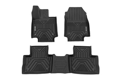 Introducing Flex-Fit floor mats the ultimate enhancement for your RAV4's interior and built tough to handle any challenge. Crafted from premium rubber-like material, these mats are as durable as they come, perfectly tailored to fit your Toyota RAV4's unique shape for a seamless finish.Stock floor mats just don't cut it for adventurers. They get trashed by mud, don't hold up to spills, and leave your carpets a mess. Give your ride the all-weather protection it deserves with Rough Country's Flex-Fit Floor Mats, the perfect solution for keeping your vehicle clean and protected.All-Weather Protection: Engineered to fit your vehicle perfectly, these mats provide top-notch defense against snow, mud, sand, saltwater, and more.Spill Saver Lip: Don't sweat the spills! Our mats feature a Spill Saver Lip that prevents liquids from reaching your carpet, so you can enjoy your coffee on the go without worry.Non-Slip, Textured Surface: Stay in control no matter the terrain with our mats' non-slip, textured surface, designed to keep your feet firmly planted while driving.Easy to Clean and Maintain: Cleaning up is a breeze! These mats are detachable and easy to clean, so you can spend less time on maintenance and more time hitting the road.Premium Materials: Constructed from a rubber-like TPE material, these mats are built to withstand extreme temperatures without cracking or warping. They will stay flexible and functional for the long haul.Effortless Installation: Forget wrestling with bulky mats. Flex-Fit Mats slide right into place for a quick and frustration-free installation.Upgrade your RAV4's defense against the elements with Rough Country's Flex-Fit Floor Mats. They'll keep your carpets looking fresh and give you peace of mind on every adventure.