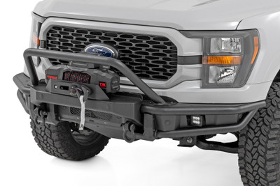 Take your truck's off-road capability and style to the next level with this rugged, trail-ready upgrade. Built for performance and designed to turn heads, this bumper is ready for any adventure.Sleek & Bold Design: Constructed with durable 2-inch diameter tubing and finished in a corrosion-resistant Satin Black coating, this bumper delivers a bold, aggressive look that complements your F-150's rugged stance.Trail-Ready Strength: Equipped with a heavy-duty D-ring set boasting a massive 4.75-ton capacity, this bumper provides reliable recovery points for your toughest adventures.Ultimate Off-Road Protection: An integrated skid plate shields vital components from rocks, debris, and rough terrain, while the bolt-on stinger bar enhances front-end protection and style.Built-In Light Bar Mount: The stinger bar isn't just for protection - it also functions as a sturdy mount for an LED light bar, giving you the flexibility to enhance nighttime visibility on the trails.With bold styling, unbeatable strength, and essential off-road features, Rough Country's Front Tubular Bumper is the game-changing upgrade your F-150 deserves. Ditch the stock look and conquer the trails with confidence!