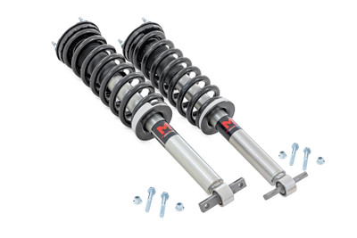 Improved Stance, Balance, and Handling.ΓÇ»If you want to improve your vehicle's on-road performance and off-road capabilities, Rough Country's M1 Loaded Strut Kits are the way to go. Our M1 Loaded Struts help stabilize your vehicle's movements, enhancing control when you turn, brake, accelerate or ride over uneven road surfaces. As an adjustable ride height strut, these M1ΓÇÖs keep your suspension from overextending, providing a more consistent ride. Made for rugged off-road performance, our M1 monotube struts have a 46mm digressive piston for a more stable ride, preserving the smooth ride quality you need.\
Quality Construction.ΓÇ»Rough Country's M1 Loaded Struts have been engineered to give you the most reliable performance, increased driving comfort, and all-around performance for your vehicle. Made from 2" seamless extruded tubing and feature durable vulcanized natural rubber bushings. They're also zinc plated for resistance against the elements. Plus, they're adjustable in height. Utilizing multiple grooves in the strut body the spring perch can be raised or lowered. So whether you're looking to add a little extra clearance for off-roading or just want your ride to sit a little higher, our M1 Monotube Loaded Struts are the perfect solution.\
Installation and Warranty. This bolt-on installation requires just basic tools and about 2-3 hours to complete. Our Strut Kit is backed with a limited lifetime replacement warranty towards manufacturer defects. As such, the product is protected from structural and workmanship damage after the date of purchase. With our industry-leading warranty, give yourself peace of mind when using Rough Country's products!