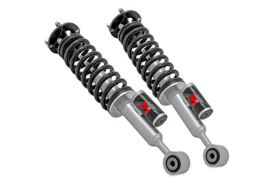 Improved Stance, Balance, and Handling.ΓÇ»If you want to improve your vehicle's on-road performance and off-road capabilities, Rough Country's M1R Struts are the way to go. Our M1R  Reservoir Struts help stabilize your vehicle's movements, enhancing control when you turn, brake, accelerate, or ride over uneven road surfaces. As an adjustable ride height strut, these M1RΓÇÖs keep your suspension from overextending, providing a more consistent ride. Made for rugged off-road performance, our M1R struts have a 2-inch digressive piston for a more stable ride, preserving the smooth ride quality you need.\
Quality Construction.ΓÇ»Rough Country's M1R Loaded Struts have been engineered to give you the most reliable performance, increased driving comfort, and all-around performance for your vehicle. Made from 2" seamless extruded tubing and features durable vulcanized natural rubber bushings. They're also powder-coated silver for resistance against the elements. Plus, they're adjustable in height. Utilizing multiple grooves in the strut body the spring perch can be raised or lowered. So whether you're looking to add a little extra clearance for off-roading or just want your ride to sit a little higher, our M1R Monotube Reservoir Struts are the perfect solution.\
Installation and Warranty. This bolt-on installation requires just basic tools and about 2-3 hours to complete. Our Strut Kit is backed with a limited lifetime replacement warranty towards manufacturer defects. As such, the product is protected from structural and workmanship damage after the date of purchase. With our industry-leading warranty, give yourself peace of mind when using Rough Country's products!