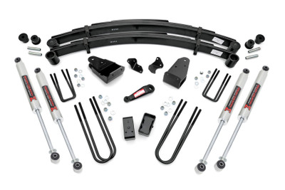 Give your 87-97 Ford F-250 an impressive upgrade, front to back with Rough CountryΓÇÖs 4" Ford Suspension Lift Kit! This easy-to-install lift kit raises the front of your vehicle to be the equal height with the rear for a leveled, better-than-stock look that gives an improved ride height and more aggressive appearance.\
This kit features a set of front, lifted leaf springs allowing you to gain additional ride height without sacrificing ride quality or performance. A set of I-Beam drop brackets and track bar brackepitman armt are provided to keep everything at optimum angles for a factory-like ride, even after lifting.\
A set of Rough Country's premium N3 shocks are also included. These fine-tuned 10-stage variable high-pressure Nitrogen charged shocks offer a fantastic blend of off-road action and smooth highway ride quality. With a durable 18mm spring-loaded piston rod and a faster-cooling 54mm shock body.\
Get the wheels you want! Rough Country's 4" Ford Suspension Lift Kit comes with everything you need to fit up to a 35" tire with proper wheel backspacing.\
Best of all, Rough Country's 4ΓÇ¥ Ford Suspension Lift Kit is backed by our Lifetime Replacement Warranty.