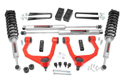 Rough Country's 3.5in Bolt-On Kit offers easy installation and aggressive good looks at an incredible value. Take your truck to new heights with this excellent option for 07-17 Tundra pickups.This kit features a set of high-quality, tubular Upper Control Arms designed to make alignment adjustments easier and durable rubber bushings. These arms are designed to promote a factory-like geometry by keeping the ball joint at optimum angles after lifting. This design allows for an improved, greater range of motion from the ball-joint, with less stress, wear and tear.Rough CountryΓÇÖs 3.5-inch Bolt-On Kit features N3 Nitrogen-charged shocks, giving your truck incredible ride-quality both on and off-road. Also included are a set of durable loaded struts and fabricated rear blocks to provide lift height from front to rear. Once installed, this kit gives your truck plenty of ride height for larger tires while offering a clean, level look from front to rear.This all-inclusive kit comes with everything you need, and installation is a piece of cake compared to other kits on the market! Featuring a 100% bolt-on installation process that requires zero cutting or drilling, this kit can be installed using common tools in a home garage, and allows the truck to be returned to stock at any time if so desired. Best of all this kit features Rough CountryΓÇÖs Lifetime Replacement Warranty.