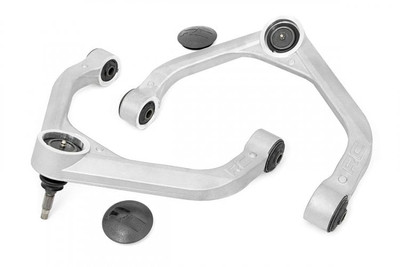 Take your truck to the next level with Rough CountryΓÇÖs most durable Upper Control Arm to date! Rough CountryΓÇÖs Forged Upper Control Arms feature a solid, 1-piece design made of forged aluminum for superior strength and durability. This forged design outperforms all other types of arm construction, with no welding weak spots that could bend or break.\
Rough CountryΓÇÖs Forged Upper Control Arms feature POM ball joints for a greater range of motion offering more wheel articulation than standard or OE replacements. These ball joints feature a Polyoxymethylene ball race with an extremely low coefficient of friction for longer life, and a larger ball diameter to improve range of motion with a maintenance-free design. Each ball joint is fully greaseable.\
Rough CountryΓÇÖs Forged Upper Control Arms also feature durable rubber bushings rubber bushings for superior quality and durability.