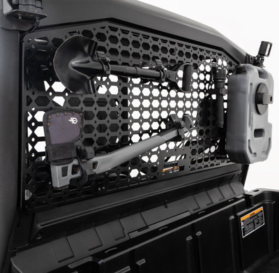 Tame the Chaos in Your Can-Am Defender with the Rough Country Rear Molle Panel. Say goodbye to limited storage and customization hassles for your UTV. This panel is the solution to your storage and customization problems. It's not just an accessory; it's a must-have improvement that turns your Defender into a more capable off-road machine.┬á\
Unlimited Accessory Attachment Options: Customize your setup for any adventure. This panel provides a versatile platform for attaching a wide range of accessories, making sure you always have everything you need at your fingertips.\
Heavy-Duty 14-gauge steel Construction: Engineered for strength and longevity, the steel build of this panel guarantees reliability in even the toughest off-road conditions.\
Durable Powder Coat Finish: A high-quality powder coat finish doesn't just make our Molle Panels look good; it also shields against weather wear and tear.\
Simple, 100% Bolt-On Installation: A hassle-free, bolt-on installation gives you a secure fit without the need for modifications.\
Rough Country's Rear Molle Panel is specifically designed for outdoor enthusiasts who push their Can-Am Defender to the limits. Whether you're gearing up for a rugged trail ride, or an extended camping trip, this panel is the solution to your storage and customization problems. Upgrade your Can-Am Defender today and experience the difference for yourself.