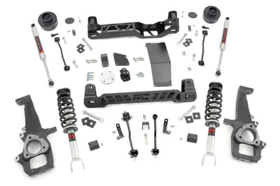 Transform your fourth-generation RAM 1500 with Rough Country's complete 4-inch Suspension Lift Kit. This all-inclusive system delivers an aggressive, commanding stance that perfectly complements your truck's rugged new design.Preserve Your Smooth Factory Ride: Experience the same comfortable and controlled driving feel you love. Our kit maintains a smooth factory-like ride quality so every journey, on-road or off, is just as comfortable as before.Boost Your Ground Clearance for Ultimate Off-Road Confidence: Gain plenty of added clearance to tackle the toughest trails and obstacles with ease. The 4-inch lift lets you run up to massive 35-inch tires for a bold look and enhanced off-road capability.Achieve a Balanced, Aggressive Stance: Level your RAM's front and rear for a sleek, aggressive profile that turns heads everywhere you go. The kit includes precision-engineered front and rear crossmembers, each laser-cut with the iconic RC logo for a fierce yet streamlined appearance.Fully Configurable with Premium Shock Options: Customize your ride quality with shock absorbers that match your driving style, from nitrogen-charged N3 shocks for balanced performance to the premium M1 Monotube shocks for the ultimate ride.Clean Installation with Long-Term Durability: All components are designed with drop brackets and proper geometry to keep your truck looking sharp and functioning flawlessly, no loose parts or unsightly hangers. Backed by Rough Country's Limited Lifetime Replacement Guarantee, this kit is built to last.Upgrade your RAM 1500 with Rough Country's 4-inch Suspension Lift Kit, dominate the trails, look the part, and drive like a champion every mile of the way.