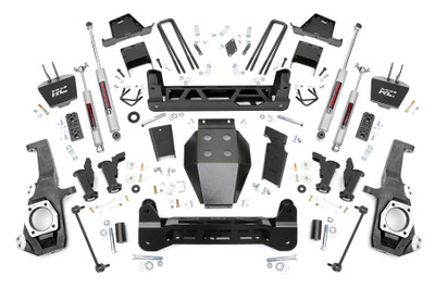 Ultimate Upgrade. Give your GM 2500HD/3500HD an unbeatable stance and better ride quality with Rough Country's 7-inch Lift Kit with Torsion Drop. This kit is a unique offering of suspension lifts, delivering the desired torsion drop look and ride you want while still offering unmatched ground clearance. The Torsion Drop brackets are designed to ensure that your vehicle's track width is not widened and allows you to maintain the factory feel of handling corners and turns. So take your everyday ride and make it one of a kind with our 7-inch Lift Kit with Torsion Drop!Premium Construction. This 7-Inch rugged lift kit is made of heavy-duty laser-cut steel components, powder-coated for a long-lasting finish. It includes replacement knuckles, 1/4" thick steel cross members for the front and rear, fabricated lift blocks, and 1/4" thick Torsion Drop Bar Brackets. You also get the option to configure with multiple shock options that we offer. This allows you to choose the shock series that best fits your needs! Ranging from our nitrogen-charged N3 shocks, to V2 monotube shocks, or our high-performance Vertex adjustable shocks, the power to choose is in your hands. This setup will give you a level stance and the ride height you need to run those larger tires with ease.Installation and Warranty. This kit is packed with all hardware needed for installation and includes full sway bar links, a durable, thick Skid Plate, and brake line relocation brackets. Although some minor cutting and drilling are required, there is no drilling or modifying of the differential, and no drivetrain or exhaust modifications are required. Rough Country's products are backed with a limited lifetime replacement warranty. This means that you have the security of knowing that Rough Country's products will work as they should, even after years of use.