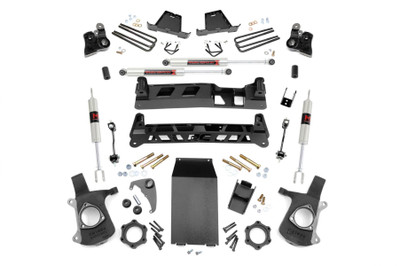 Upgrade your truck with Rough Country's 4" NTD Suspension Lift Kit designed for easier installation, superior handling, and a sleek, aggressive stance from every angle. This kit delivers unmatched ground clearance and factory-like ride quality while keeping all components optimally positioned.Run Bigger Tires: A set of lifted front knuckles and 5" rear blocks allow your 1500 to run up to 33" tires with ease. Precision-engineered drop crossmembers, differential drop brackets, and non-torsion bar drop brackets keep everything tucked away for a clean look and peak performance.Fully Loaded Kit: This suspension lift includes front CV spacers, differential drop brackets, sway-bar links, and a protective skid plate giving you everything you need in one complete package.Customizable Shock Options: Tailor your ride with multiple shock choices, including our nitrogen-charged N3, V2 Monotube, or M1 Monotube shocks, so you get the perfect balance of comfort and performance.Whether you're hitting the trails or cruising the streets, this 4" NTD Lift Kit delivers the perfect combination of ground clearance, handling, and aggressive looks. With premium components, customizable shock options, and a hassle-free installation, there's no better way to elevate your ride. Upgrade today and take your truck to the next level!
