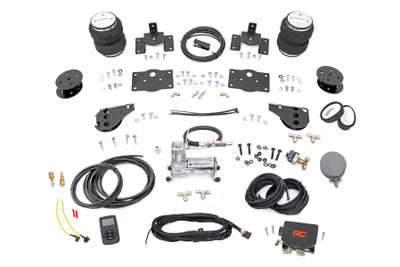 Ideal Leveling. Is your truck your workhorse? The main attraction to the pick-up line is the accessibility to haul and tow as desired. However, due to the amount of weight in the bed, or the condition of the vehicle's rear leaf springs, this can cause the vehicle to be un-level when under load. Here at Rough Country, we created an innovative new product to ensure that these are troubles of the past. Introducing, Rough Country's Rear Air Spring Kit.Heavy-duty Construction. Rough Country's Rear Air Spring Kit features two RC branded high-quality double convoluted airbags complemented with DOT-approved airlines. Whether you plan on towing or hauling in the not-so-distant future Rough Country's Air Spring kit is the must-have accessory to ensure that your trailer is level reducing the weight off of the tongue of your trailer.┬á Each kit offers 1/4" push connector fittings and all of the bracketry needed to ensure installation is lightning fast and secure! Rough Country's Air Spring kit provides up to 5,000 lbs of load support to ensure that you experience less sway and bottoming out when braking and steering!┬á\
Installation. With an estimated timeframe of 1-2 hours this full kit can be installed at home using standard tools and can be completed efficiently and quickly!\
Limited Lifetime Replacement Warranty. Rough Country's Rear Air Spring Kit is backed with a limited-lifetime replacement warranty towards manufacturer defects. As such, the product is protected from structural and workmanship damage after the date of purchase. With our industry-leading warranty give yourself peace of mind when using Rough Country's Suspension products!┬á
