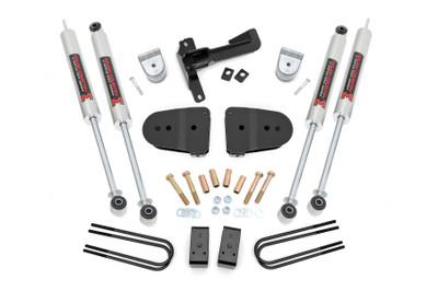 Give your 5th generation Ford Super Duty an impressive upgrade, front to back with Rough CountryΓÇÖs 3" Suspension Lift Kit! This easy-to-install lift kit raises the front of your vehicle to be equal height with the rear for a leveled, better-than-stock look that gives an improved ride height and more aggressive appearance.\
This kit features a set of front, lifted coil springs spacers allowing you gain additional ride height without sacrificing ride quality or performance. A set of radius arm drop brackets as well as a track bar drop bracket are provided to keep everything at optimum angles for a factory-like ride, even after lifting.\
A set of Rough Country's premium N3 shocks are also included. These fine tuned 10-stage variable high-pressure Nitrogen charged shocks offer a fantastic blend of off-road action and smooth highway ride quality. With a durable 18mm spring-loaded piston rod and faster-cooling 54mm shock body.\
Get the wheels you want! Rough Country's 3" Suspension Lift Kit comes with everything you need to fit up to a 35" tire with proper wheel backspacing.\
Best of all, Rough Country's 3" Suspension Lift Kit is backed by our Limited Lifetime Replacement Warranty.