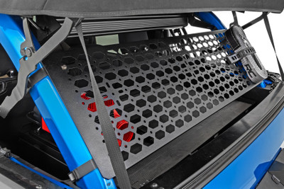 Stay Organized. You shouldn't be penalized for being prepared to tackle the road less traveled. Efficiency is key when preparing for your next big adventure and we are pulling out all of the stops to ensure that your vehicle works for you. At Rough Country, we keep the adventurist in mind and have created a modern solution. Introducing Rough Country's rear Molle Panel System for Ford Bronco!\
Durable Components. Whether your rig is a workhorse or an off-road overlander, this kit can be customized to get the job done. This modern solution easily secures on the rear roll bars allowing endless attachment points to keep your necessities close. Rough Country's Molle Rack system is constructed of heavy-duty 1/8" thick steel and is coated with a durable powder coat finish!\
Installation and Warranty. Best of all, Rough CountryΓÇÖs Molle kit is a ready-to-install system with excellent fitment for your Ford Bronco right out of the box. Rough Country's Molle Panel Kit is easy to install and includes all the necessary hardware, making it a great option for those who want to do the job themselves. With an estimated installation time of 1-2 hours, this kit is a bolt-on installation that can be completed at home. You also get peace of mind knowing that your purchase comes with a limited lifetime replacement warranty for manufacturer defects. With Rough Country's industry-leading warranty, you can be sure that your Rough Country molle panel kit is protected from structural and workmanship damage after the date of purchase.