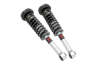 Enhanced Stance, Control, and Performance: Upgrade your vehicle's ride quality with Rough Country's M1 Loaded Strut Kit. Designed for both on-road stability and off-road durability, these high-performance struts help stabilize movement, enhancing control while turning, braking, or accelerating over rough terrain. Featuring a 46mm digressive piston, the M1 Loaded Struts provide superior shock absorption and instantly react to changing surfaces for a smoother, more controlled ride. Plus, the self-adjusting, deflective-disc independent rebound and compression ensure seamless adaptability to varying conditions, giving you confidence on any adventure.Engineered for Strength and Durability: Built to withstand the toughest conditions, Rough Country's M1 Loaded Struts feature a 2-inch seamless extruded tube, ensuring maximum strength and long-lasting durability. The 18mm centerless-ground, case-hardened, chromed, and super-polished rod enhances longevity and smooth operation while resisting corrosion. A 46mm monotube design guarantees consistent, fade-free performance in all conditions, making it perfect for extreme off-road environments. Plus, the zinc-plated finish provides exceptional resistance against harsh elements, extending the life of your suspension.Smooth and Reliable Ride: Experience reduced vibrations and improved ride comfort with durable vulcanized natural rubber bushings, designed for superior shock absorption and quieter operation. The digressive valving instantly reacts to terrain changes, ensuring better handling and comfort on unpredictable roads. With adjustable ride height capabilities, you can customize your suspension to match your driving needs, whether you're tackling rugged trails or cruising on the highway.Easy Installation with a Trusted Warranty: Installing the M1 Loaded Struts is a straightforward bolt-on process requiring basic tools and approximately 2-3 hours to complete. Backed by a 3-year manufacturer's warranty, these struts offer peace of mind and long-term reliability. Drive with confidence knowing your suspension is supported by Rough Country's industry-leading commitment to quality and durability.