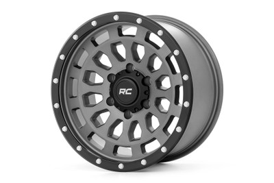 Stand-out Look. Rough Country 87 Series Gray Wheels are built for maximum durability and strength with high-performance styling that ensures that it's ready to withstand anything on the street. Opting to upgrade your stock wheels will provide you with a rugged appearance and outstanding performance that you expect from Rough Country products. The 87 Series Gray/Black Wheel is a must for anybody who wants to add a bold new look to make your ride stand out from the crowd.\
Superior Design. Our Series 87 Gray/Black Wheels feature a high-quality gray finish with black simulated bead lock and one-piece aluminum construction that delivers a strong, durable wheel. These copper color wheels boast an aggressive design and include a Rough Country black center cap, so you can tackle the road in style. Rough Country's Copper Wheels come with a 1-year finish and Limited Lifetime Structural Warranty.
