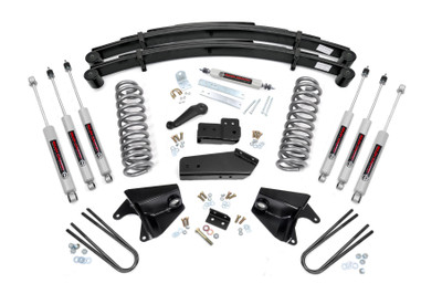 Superior Lift. Give your Ford Bronco an aggressive look from front to rear with Rough CountryΓÇÖs 4" Ford Suspension Lift Kit! This easy-to-install suspension kit raises the front of your vehicle to be equal height with the rear for a leveled, flush look that gives a better ride height and a more aggressive appearance.\
Durable Components.┬áThis kit features a set of front, durable coil springs allowing you gain additional ride height without sacrificing ride quality or performance. A set of radius arm and axle drop brackets are provided to keep everything at optimum angles for a factory-like ride, even after lifting. A set of Rough Country's premium N3 shocks are also in this kit. These fine-tuned 10-stage variable high-pressure Nitrogen charged shocks offer a fantastic blend of off-road action and smooth highway ride quality. With a durable 18mm spring-loaded piston rod and faster-cooling 54mm shock body.\
Installation. Rough CountryΓÇÖs 4-inch kit features an easy installation process with only light drilling required for an easy, no-fuss assembly and takes approximately 6-8 hours to complete.\
Limited Lifetime Replacement Warranty.ΓÇ»Rough Country's 4" Suspension Lift Kit is backed with a limited lifetime replacement warranty towards manufacturer defects. As such, the product is protected from structural and workmanship damage after the date of purchase. With our industry-leading warranty give yourself peace of mind when using Rough Country's Suspension products!