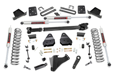Take your truck to new heights with Rough Country's 6in Suspension Lift! This all-inclusive kit comes with everything you need for a total trasnformation of your truck. Run up to 37in tires while preserving the smooth, factory ride quality with this impressive upgrade.\
When changing a vehicle's suspension, the key to preserving ride quality is keeping the geometry of all suspension components as close to their factory angles as possible. Rough Country's new 6-inch Suspension Lift features a set of ultra-durable radius arms drop brackets, precision fit to bolt right into the factory mounts for an easier install and a more factory-like angle.┬á\
This kit includes a set of lifted coil springs and ultra-durable, fabricated anti-wrap rear blocks that prevent binding and axle wrap. Best of all, this kit comes with your choice of Rough CountryΓÇÖs N3, V2 Monotube, or Vertex Adjustable Reservoir shocks! Includes Rough CountryΓÇÖs Lifetime Replacement Warranty