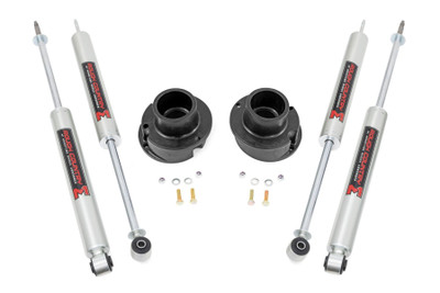 Lift, level, and smooth out your ride with Rough Country's new and improved 2.5-inch RAM 2500/3500 Leveling Kit. Engineered to fit RAM trucks equipped with front radius arm suspension setups, this easy-to-install kit gives a big boost at an unbelievable price!\\
Rough Country's durable coil spring spacers have been expertly redesigned to match the factory geometry of your truck, including the angle of the coil mounts and position of the rubber isolator, which perfectly indexes both springs to eliminate any chance of coil bowing. This kit also includes a pair of front N3 Shock Absorbers for better ride quality both on and off-road. Rough CountryΓÇÖs N3 shocks are nitrogen charged, featuring 10-Stage Velocity Sensitive Valving for a smooth ride no matter what the terrain.\\
This kit also features a lightning fast, 100% bolt-on installation process that couldn't be easier or less invasive to your new vehicle. Includes Rough Country's Lifetime Replacement Warranty.
