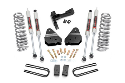Superior Looks. Give your fourth generation Ford Super Duty an impressive upgrade, front to back with Rough CountryΓÇÖs 3" Suspension Lift Kit! This easy-to-install lift kit raises the front of your vehicle to be equal height with the rear for a leveled, better-than-stock look that gives an improved ride height and more aggressive appearance.\
Durable Components. This kit features a set of front, lifted coil springs allowing you to gain additional ride height without sacrificing ride quality or performance. A set of radius arm drop brackets as well as a track bar drop bracket is provided to keep everything at optimum angles for a factory-like ride, even after lifting. Get the wheels you want! Rough Country's 3" Suspension Lift Kit comes with everything you need to fit up to a 35" tire with proper wheel backspacing.\
Installation. Requiring minor trimming to install, an estimated timeframe of 3-4 hours is recommended to complete this full installation. This full kit can be installed at home and can be completed efficiently and quickly!\
Limited Lifetime Replacement Warranty. Rough CountryΓÇÖs 3" Suspension Lift Kit is backed with a limited lifetime replacement warranty towards manufacturer defects. As such, the product is protected from structural and workmanship damage after the date of purchase. With our industry-leading warranty give yourself peace of mind when using Rough Country's Suspension products!