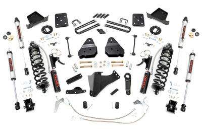 Explore New Heights. Give your second-generation Ford Super Duty superior lift height with Rough Country's 4.5-inch Coilover Suspension Lift Kit! This all-inclusive kit comes with everything you need for a total transformation of your truck. Run up to 35in tires while preserving the smooth, factory ride quality with this impressive upgrade.\
Durable Components. When changing a vehicle's suspension, the key to preserving ride quality is keeping the geometry of all suspension components as close to their factory angles as possible. Rough Country's new 4.5-inch Suspension Lift features a set of ultra-durable radius arm drop brackets, precision fit to bolt right into the factory mounts for an easier install and a more factory-like angle. Utilizing this conversion kit you're removing the factory independent coil shock and coil set-up and replacing it with a massive 2.5in piston, nitrogen-charged, 8-stage adjustable Vertex Coilover. Rough CountryΓÇÖs Vertex Coilovers feature a monotube design with an external reservoir for increased oil capacity and damping sensitivity. When it comes to investing in a high-end kit, youΓÇÖll be pleased to find that Rough CountryΓÇÖs 2.5in piston design is beefier and offers an impressive 56% greater fluid capacity than the average reservoir shock. Each kit is paired with a monotube shock that provides optimal damping control.\
Installation. Requiring cutting and drilling to install, an estimated timeframe of 6-10 hours is recommended to complete this full installation. This full kit can be installed at home and can be completed efficiently and quickly!\
Limited Lifetime Replacement Warranty. Rough Country's 4.5-inch Coilover Suspension Lift Kit is backed with a limited lifetime replacement warranty towards manufacturer defects. As such, the product is protected from structural and workmanship damage after the date of purchase. With our industry-leading warranty give yourself peace of mind when using Rough Country's Suspension products!