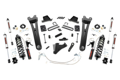 Superior Ride Quality. Take your second-generation Ford Super Duty to new heights with Rough Country's 6-inch Radius Arm Coilover Conversion Suspension Lift! This all-inclusive kit comes with everything you need for a total transformation of your truck. Run up to 37in tires while preserving the smooth, factory ride quality with this impressive upgrade.\
Durable Components. When changing a vehicle's suspension, the key to preserving ride quality is keeping the geometry of all suspension components as close to their factory angles as possible. Rough Country's new 6-inch Radius Arm Suspension Lift features a set of ultra-durable Radius Arms, precision fit to bolt right into the factory mounts for an easier install and a more factory-like angle. At 27lbs each, these beefy, upgraded Radius Arms dwarf stock equipment and feature durable durable rubber bushings for maximum vibration absorption. Rough CountryΓÇÖs 6" Radius Coilover Conversion Lift Kit features top-mounted reservoir brackets and coil-over mounts constructed from 1/4-inch steel. Utilizing this conversion kit you're removing the factory independent coil shock and coil set-up and replacing it with a massive 2.5in piston, nitrogen-charged, 8-stage adjustable Vertex Coilover. Rough CountryΓÇÖs Vertex Coilovers feature a monotube design with an external reservoir for increased oil capacity and damping sensitivity. When it comes to investing in a high-end kit, youΓÇÖll be pleased to find that Rough CountryΓÇÖs 2.5in piston design is beefier and offers an impressive 56% greater fluid capacity than the average reservoir shock. Each kit is paired with a monotube shock that provides optimal damping control.\
Installation. Requiring cutting and drilling to install, an estimated timeframe of 6-10 hours is recommended to complete this full installation. This full kit can be installed at home and can be completed efficiently and quickly!\
Limited Lifetime Replacement Warranty. Rough Country's 6-inch Radius Arm Coilover Conversion Suspension Lift Kit is backed with a limited lifetime replacement warranty towards manufacturer defects. As such, the product is protected from structural and workmanship damage after the date of purchase. With our industry-leading warranty give yourself peace of mind when using Rough Country's Suspension products!