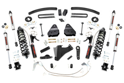 Explore New Heights. Give your second-generation Ford Super Duty superior lift height with Rough Country's 6-inch Coilover Suspension Lift Kit! This all-inclusive kit comes with everything you need for a total transformation of your truck. Run up to 37in tires while preserving the smooth, factory ride quality with this impressive upgrade.\
Durable Components. When changing a vehicle's suspension, the key to preserving ride quality is keeping the geometry of all suspension components as close to their factory angles as possible. Rough Country's new 6-inch Suspension Lift features a set of ultra-durable radius arm drop brackets, precision fit to bolt right into the factory mounts for an easier install and a more factory-like angle. Utilizing this conversion kit you're removing the factory independent coil shock and coil set-up and replacing it with a massive 2.5in piston, nitrogen-charged, 8-stage adjustable Vertex Coilover. Rough CountryΓÇÖs Vertex Coilovers feature a monotube design with an external reservoir for increased oil capacity and damping sensitivity. When it comes to investing in a high-end kit, youΓÇÖll be pleased to find that Rough CountryΓÇÖs 2.5in piston design is beefier and offers an impressive 56% greater fluid capacity than the average reservoir shock. Each kit is paired with a monotube shock that provides optimal damping control.\
Installation. Requiring cutting and drilling to install, an estimated timeframe of 6-10 hours is recommended to complete this full installation. This full kit can be installed at home and can be completed efficiently and quickly!\
Limited Lifetime Replacement Warranty. Rough Country's 6-inch Coilover Suspension Lift Kit is backed with a limited lifetime replacement warranty towards manufacturer defects. As such, the product is protected from structural and workmanship damage after the date of purchase. With our industry-leading warranty give yourself peace of mind when using Rough Country's Suspension products!