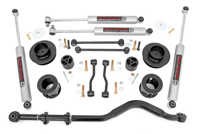 Give your Gladiator aggressive, good looks while providing enough ground clearance to run up to 37in tires with Rough Country's 3.5in Suspension Lift Kit. This easy-to-install kit offers a total transformation, giving your Gladiator a more commanding presence while retaining a smooth factory-like ride.Rough CountryΓÇÖs 3.5in Suspension Lift features a set of durable front and rear coil spacers allowing you to retain your brand new coils to preserve the factory ride just as Jeep engineered it! For an impressive ride quality both on and off-road, this kit also includes Rough CountryΓÇÖs nitrogen-charged N3 shocks. These 10-stage variable valving shocks feature a durable 18mm spring loaded piston rod, huge 54mm shock body, and reinforced seals for a long lifespan of smooth performance.Rough CountryΓÇÖs Jeep Gladiator 3.5in kit features a 100% bolt-on installation process for an easy, no-fuss assembly and includes a Lifetime Replacement Warranty for the ultimate peace of mind.\\