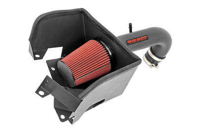 Gain increased horsepower and throttle response while protecting your engine from harmful particles and debris with Rough CountryΓÇÖs Cold Air Intake System. This intake system moves the air filter away from the stuffy engine compartment so cooler air can be circulated into the engine for an increase in power. Cooler air is denser and brings more oxygen into the combustion chamber to help your vehicle perform at its greatest potential. The cylindrical design and large diameter tube allow Rough CountryΓÇÖs Cold Air Intake System to provide far better airflow than the factory air filter enclosed in a box.Each unit includes a premium, reusable air filter thatΓÇÖs easy to clean for a long life of great performance. This easy to install device goes on in a snap for an instant increase in performance. Includes a Limited Lifetime Warranty.