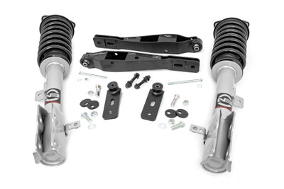 Give your Jeep Patriot aggressive good looks with Rough CountryΓÇÖs 2in Leveling Kit! This innovative and easy-to-install kit offers enough increased ground clearance to run larger tires and levels the front of the vehicle with the rear for a meaner look thatΓÇÖs sure to turn heads.Rough CountryΓÇÖs 2in Jeep Patriot Lift Kit features a set of upper and lower strut spacers that work together to provide the optimum amount of lift while protecting the geometry of your CV angles. A set of innovative lower control arms are also included, and feature Rough CountryΓÇÖs X-Flex Joints, which promote a better bushing lifespan and overall articulation, and are able to handle side load more like the factory design than other kits on the market. These adjustable arms also make it much easier to dial-in the perfect alignment!This easy-to-install kit features a 100% bolt-on installation process with no cutting or drilling required to install! Includes a Lifetime Replacement Guarantee! \\