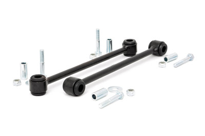 Superior Performance. Keep your Wrangler handling like a pro with Rough Country Rear Sway Bar End Links. These rear-end links ensure that all suspension geometry remains intact, so nothing gets out of hand when lifting your JK. Rough Country's Rear Sway Bar Links offer instant handling improvement and the ability to fine-tune your suspension for ultimate weight distribution. The Rough Country Rear Sway Bar Links for the Jeep Wrangler JK are a replacement for stock sway bar links and will give you superior performance ride quality both on and off the trail.\
Heavy-Duty Reliability. Turn your vehicle into a solid off-roader with the heavy-duty Rough Country Rear Sway Bar Links. You don't have time for weak links when you're on the trail. And that's why Rough Country Rear Sway Bar Links are built to withstand the toughest driving conditions. Constructed from steel and a black powder-coat finish, our Rear Sway Bar End Links add strength and reliability to your Wrangler.\
Easy Installation. Rough Country Rear Sway Bar End Links are the perfect upgrade for your Wrangler. These rustproof steel bars will fit right into place without requiring modifications or welding--they're designed as direct bolt-ons, so installation is quick and easy!\
Limited Lifetime Warranty. Rough Country's products are backed with a limited lifetime replacement warranty towards manufacturer defects. As such, the product is protected from structural and workmanship damage after the date of purchase. With our industry-leading warranty, give yourself peace of mind when using Rough Country's products!
