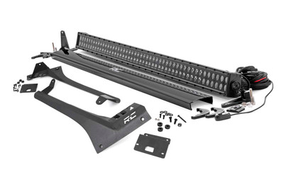 COMMAND THE DARK with Rough CountryΓÇÖs 50-inch LED Upper Windshield Light Bar Kit. This easy-to-install kit is the ultimate solution for adding an aggressive looking, forward-facing lighting system to your Jeep! With its modern, stylistic design and superior strength, this upper windshield mount holds your 50-inch Light Bar between the top of your Wrangler's windshield and roof, spanning the entire width of the roof and giving a killer look.