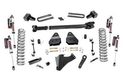 Take your truck to new heights with Rough Country's 4.5-inch Suspension Lift! This all-inclusive kit comes with everything you need for a total trasnformation of your truck. Run up to 37in tires while preserving the smooth, factory ride quality with this impressive upgrade.\
This kit includes a set of lifted coil springs and ultra-durable, fabricated anti-wrap rear blocks that prevent binding and axle wrap. Best of all, this kit comes with your choice of Rough CountryΓÇÖs N3, V2 Monotube, or Vertex Adjustable Reservoir shocks! Includes Rough CountryΓÇÖs Lifetime Replacement Warranty