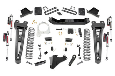 Take your truck to new heights with Rough Country's 6in Radius Arm Suspension Lift! This all-inclusive kit comes with everything you need for a total trasnformation of your truck. Run up to 37in tires while preserving the smooth, factory ride quality with this impressive upgrade.\
When changing a vehicle's suspension, the key to preserving ride quality is keeping the geometry of all suspension components as close to their factory angles as possible. Rough Country's new 6-inch Radius Arm Suspension Lift features a set of ultra-durable Radius Arms, precision fit to bolt right into the factory mounts for an easier install and a more factory-like angle. At 27lbs each, these beefy, upgraded Radius Arms dwarf stock equipment┬áand feature durable durable rubber bushings for maximum vibration absorption.\
This kit includes a set of lifted coil springs and ultra-durable, fabricated anti-wrap rear blocks that prevent binding and axle wrap. Best of all, this kit comes with your choice of Rough CountryΓÇÖs N3, V2 Monotube, or Vertex Adjustable Reservoir shocks! Includes Rough CountryΓÇÖs Lifetime Replacement Warranty