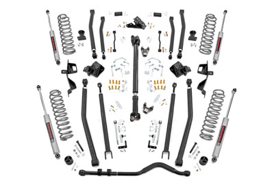 Unleash Maximum Articulation and Daily Comfort: Push your Jeep JL to the limit with Rough Country's 6-Inch Long Arm Suspension Lift Kit, engineered to dominate the trail without compromising daily drivability. This premium upgrade delivers superior axle flex and off-road articulation while maintaining smooth, stable highway handling, making it perfect for weekend warriors and weekday commuters alike.True 4-Link Design for Serious Off-Roaders: Built around a true 4-link long arm system, this kit ensures optimal suspension geometry and eliminates rear steer for better control and performance. The extended travel arms are crafted to prevent binding, allowing the suspension to flex freely over extreme terrain.No Welding. No Guesswork. Just Bolt and Go: Installation is straightforward, no welding or crossmember removal required. All components are designed for a direct bolt-on fit, saving time while ensuring precision and durability. The kit includes a heavy-duty CV front driveshaft built to handle extreme angles and articulation.Engineered for Strength, Built to Flex: Featuring a full set of adjustable upper and lower control arms front and rear, this kit allows fine-tuning of wheelbase and pinion angles. Each control arm is built from heavy-wall DOM tubing and features Rough Country's adjustable flex joints with rubber bushings for a quiet, durable ride.Dual Rate Coil Springs and Premium Shocks: Custom-tuned dual-rate coils offer excellent handling and a plush ride on or off-road, while the included N3 shock absorbers are valved for both comfort and control. Quick-disconnect sway bar links add even more articulation when you're ready to hit the trail.Rugged Construction Backed by Confidence: All mounting brackets are laser-cut from 1/4-inch thick high-tensile steel, built to withstand harsh trail conditions. Like all Rough Country suspension systems, this kit is backed by a Limited Lifetime Warranty, giving you long-term confidence with every adventure.