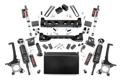 You'll never look at a Tundra the same way after installing Rough Country's 6-inch Toyota Tundra kit. This all-inclusive kit is a total transformation for your truck, with durable lifted knuckles, protective skid plate, and all the brackets and hardware needed to set your truck to a factory-like geometry while providing additional ground clearance. The beefy front crossmember features a high-clearance design to help traverse off-road obstacles with no hang-ups.Run larger wheels and tires while giving your truck a one-of-a-kind look and exceptional off-road performance. This kit affords your truck an aggressive appearance and a higher profile that is sure to demand attention. This kit includes Rough CountryΓÇÖs Adjustable Reservoir Vertex Shocks for the ultimate balance in highway ride quality and off-road vibration dampening. Includes Rough CountryΓÇÖs Lifetime Replacement Guarantee.