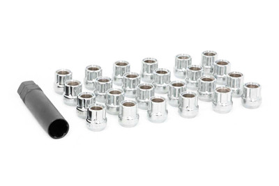 Secure your new wheels with Rough CountryΓÇÖs Bulge Acorn Style Lug Nuts. These cold-forged lug nuts are plated with a beautiful chrome finish for a long lifespan of corrosion resistance and good looks. Acorn bulge nuts provide over 6% more seating surface area than a standard acorn lug nut. These premium lug nuts are the perfect choice for securing aftermarket wheels, and far exceed OEM strength and hardness. Each lug nut set includes a socket key for easy installation or removal. Choose between black or chrome finish for the perfect compliment to your build!
