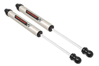Unmatched Ride Quality On and Off the Road: Whether you're crawling over rocky terrain or cruising down city streets, Rough Country's V2 Monotube Shock Absorber delivers the control, comfort, and performance you demand. Engineered for enthusiasts who expect more from their suspension, the V2 offers a smooth, consistent ride in all conditions.Precision Monotube Design: Each shock features a premium monotube body with an Internal Floating Piston (IFP) that keeps high-pressure nitrogen and shock oil completely separate. The result? Rapid response with zero cavitation, just crisp, fade-free damping at every bump, dip, and obstacle.High-Performance Construction: Equipped with a massive 46mm high-flow piston, the V2 ensures superior fluid control and long-term durability. The nitrogen-charged design minimizes aeration for improved handling and stability during aggressive use.Striking Style Meets Superior Strength: Crafted from lightweight T6061 brushed aluminum and finished with black anodized accents, the V2 not only resists corrosion and dissipates heat faster, it also turns heads with its rugged, modern look.Engineered for Longevity: With 36kN tensile strength and an inverted mounting design to protect vital components, the V2 is built to withstand harsh environments and hard-hitting trails without compromise.\
Peace of Mind Included: Each V2 Monotube Shock Absorber is backed by a 3-year manufacturer's warranty, ensuring long-term confidence in every ride.