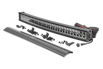 Command the Dark: Light up the night and stay on the trails longer with Rough Country's sleek 30-inch Dual Row CREE LED Light Bar. This powerful light bar offers 27,000 lumens of illumination and 300 watts of energy-efficient output, all housed in a stylish, modern frame. Featuring 60 high-intensity 5-watt CREE LEDs, it delivers superior brightness and durability for any adventure.The sleek black panel design complements vehicles with black accents, such as grilles, wheels, bull bars, or steps. Designed for all-weather performance, this light bar comes with a durable die-cast aluminum housing, ensuring maximum strength and heat dissipation. ItΓÇÖs also backed by an IP67 waterproof rating, providing reliable performance even in harsh conditions.This light bar contains 30 cool amber daytime running LEDs for enhanced visibility and safety. Installation is made simple with the included premium, flat-wound wiring harness, complete with an on/off switch for easy operation. The light bar also features Rough Country's Light Bar Noise Silencers, designed to eliminate unwanted hums, whistles, and wind noise typically found in mounted LED light bars.This light bar includes both end mounts and adjustable base mounts, offering multiple mounting options for maximum versatility. A snap-on cover protects the lens, while Moisture Breather technology reduces moisture build-up inside the light. Plus, itΓÇÖs all backed by a 3-year warranty for peace of mind.