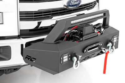 Add a professional recovery and lighting solution to your vehicle with Rough CountryΓÇÖs EXO Winch Mount System for Ford F-150. This innovative recovery solution bolts-on right over the factory bumper, giving your truck a wealth of new abilities and aggressive good looks.Rough CountryΓÇÖs EXO Winch Mount System features a 20in Black Series Single-Row LED Light bar and two Flush Mount Black-Series LED Cubes for incredible off-road illumination. A rugged 1/4in thick steel winch mount can fit any standard-sized winch while a set of reinforced d-rings offer the perfect recovery point to get you out of any jam.Best of all, this kit is easy to install, with a 100% bolt-on installation process thatΓÇÖs simple enough to do in any home garage and can be fully returned to stock at any time. Upgrade your truck with Rough CountryΓÇÖs EXO Winch Mount System and gain incredible recovery and lighting power in an instant!  \\
\\