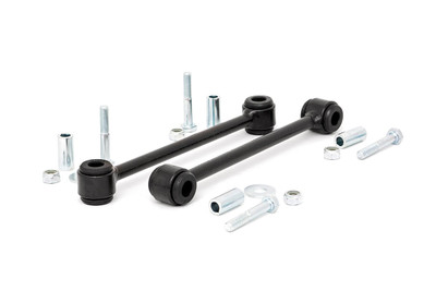 Superior Performance. Keep your Wrangler handling like a pro with Rough Country Rear Sway Bar End Links. These rear-end links ensure that all suspension geometry remains intact, so nothing gets out of hand when lifting your TJ. Rough Country's Rear Sway Bar Links offer instant handling improvement and the ability to fine-tune your suspension for ultimate weight distribution. The Rough Country Rear Sway Bar Links for Jeep Wrangler TJ are a replacement for stock sway bar links and will give you superior performance ride quality both on and off the trail.\
Heavy-Duty Reliability. Turn your vehicle into a solid off-roader with the heavy-duty Rough Country Rear Sway Bar Links. You don't have time for weak links when you're on the trail. And that's why Rough Country Rear Sway Bar Links are built to withstand the toughest driving conditions. Constructed from steel and a black powder-coat finish, our Rear Sway Bar End Links add strength and reliability to your Wrangler.\
Easy Installation. Rough Country Rear Sway Bar End Links are the perfect upgrade for your Wrangler. These rustproof steel bars will fit right into place without requiring modifications or welding--they're designed as direct bolt-ons, so installation is quick and easy!\
Limited Lifetime Warranty. Rough Country's products are backed with a limited lifetime replacement warranty towards manufacturer defects. As such, the product is protected from structural and workmanship damage after the date of purchase. With our industry-leading warranty, give yourself peace of mind when using Rough Country's products!
