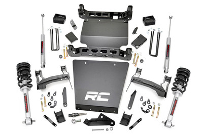 Commanding Lift. Aggressive Stance: Turn heads and tackle trails with Rough Country's 5-Inch Suspension Lift Kit for Chevy Silverado 1500/GMC Sierra 1500 trucks. This high-clearance lift kit delivers a bold, aggressive look while boosting your ride height to confidently clear up to 33-inch tires-even on factory 20-inch wheels. And thanks to the smart design that retains factory track width, you get all the benefits of a taller truck without compromising handling or alignment.Commanding Lift. Aggressive Stance: Every component in this kit is engineered for strength and longevity. Durable fabricated rear blocks offer greater integrity than standard cast designs, while laser-cut front and rear crossmembers, skid plates, and stout upper strut spacers provide a precise fit and rock-solid support. It's a complete package ready to dominate pavement and dirt alike.Commanding Lift. Aggressive Stance: Included N3 Series Shock Absorbers deliver application-specific valving for exceptional comfort and control across all terrains. Want even more performance? Opt for the upgraded N3 Loaded Struts-designed to replace traditional spacers with enhanced suspension response, simplified installation, and an even smoother ride.Commanding Lift. Aggressive Stance: This all-inclusive kit comes with heavy-duty sway-bar and differential drop brackets, premium hardware, and expert engineering backed by Rough Country's in-house R&D team. Whether you're cruising city streets or exploring off-grid, this lift kit brings out the best in your GM 1500.