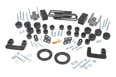 Get the ultimate lift combo with Rough Country's 3.75-inch Combo Kit for 2007-2013 GM 1500 trucks! This innovative system pairs a 2.5-inch suspension lift with a 1.25-inch body lift, delivering an aggressive stance, added clearance, and unbeatable value all in one package.Tackle tougher terrain and upgrade your tire game: With enough ride height to run up to 285/75R17 tires, this kit includes lower strut extensions, rear lift blocks, and ultra-durable fiberglass-reinforced nylon body lift pucks for reliable, long-term performance.Enjoy a clean, factory-like finish: The kit comes complete with front bumper relocation brackets and detailed instructions to reposition the rear bumper using factory mounts ensuring a flush, professional look after the lift.Engineered for convenience and performance: This kit features bolt-on installation with no cutting or welding required, though a spring compressor is needed for proper assembly. It levels the front with the rear, increases ground clearance, and preserves factory ride quality so you get lifted looks without sacrificing comfort.Built to last and backed by confidence: This system is FMVSS No. 126 compliant guaranteed not to interfere with your truck's Electronic Stability Control and includes Rough Country's Limited Lifetime Replacement Warranty.