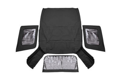Upgrade Your Style. You love your Jeep Wrangler. And for good reason. It's a vehicle that embodies freedom, adventure, and the off-road lifestyle. But sometimes, you want to create something different, something more exciting. With our weather-resistant soft top replacement, we're making it easier than ever to customize your ride. Now you can upgrade your style while maintaining the rugged durability you depend on. Rough CountryΓÇÿs Soft Top Cover is custom-designed to replace your JK factory top with ease. It's built to withstand even the harshest elements while providing lasting durability and unique styling.\
Quality Construction. If you want your Jeep to last, you need to protect it! Our top covers feature a premium fabric that withstands the most extreme conditions. You can rely on our premium fit and construction to keep your Jeep looking sharp and ready to go.  Our UV and mildew resistant vinyl coated polyester cotton material make this cover heat and water-resistant, with reinforced stitching with marine-grade bonded polyester thread, double stitched with heat-tape sealed seams for watertight protection. When you're ready for the breeze, our DOT-approved zip-on windows can be removed easily. If you want to experience the utmost in adventure, you need a top that can stand up to even the toughest conditions.\
Installation. What makes our top different? Built to factory original quality specifications, it's designed to provide a tight, wrinkle-free fit on your JK Wrangler. Easy installation and durable all-weather fabric make this top a smart choice for the active enthusiast. With our state-of-the-art Belt Rail and Hook & Loop attachments, we've taken the guesswork out of installing Jeep tops so you can get a smooth, stable snap-on fit every time.\
Limited Lifetime Replacement Warranty.ΓÇ»Rough Country's products are backed with a limited lifetime replacement warranty towards manufacturer defects. As such, the product is protected from structural and workmanship damage after the date of purchase. With our industry-leading warranty give yourself peace of mind when using Rough Country's products!