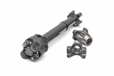 This double cardan style CV driveshaft is necessary for Jeep JK models equipped with 3.5in - 6in short arm suspension lifts or 2.5in - 6in long arm suspension lifts. It features a replacement flange for the differential pinions as opposed to using an adapter flange. These flanges are machined from solid billet steel. They are designed to accept standard "off the shelf" mating flanges. If these flanges ever break, you at least stand a chance of getting a replacement part from almost any drive line shop. This also nets a longer drive shaft with the center of the universal joint closer to the pinion bearing.