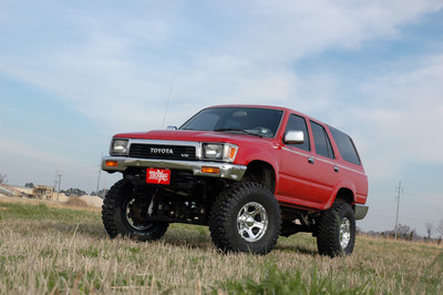 Give your 90-95 Toyota 4Runner an aggressive new look and unparalleled off-road performance with Rough Country's 4-5 inch Suspension Lift. This all-inclusive kit features everything needed to take your 4Runner off the freeway and onto the trails.\
Featuring a set of durable knuckles adapters, you'll gain enough ride height to run up to 33-inch tires with proper wheel spacing! A set of differential drop brackets, sway-bar brackets, and bump stop brackets are provided to keep everything at optimum angles for a factory-like ride, even after lifting. A 3-piece front and rear steel crossmember bring uncompromising strength and good looks to your truck.┬á\
A set of Rough Country's premium N3 shocks are also included in this kit. These fine tuned 10-stage variable high-pressure Nitrogen charged shocks offer a fantastic blend of off-road action and smooth highway ride quality. With a durable 18mm spring-loaded piston rod and faster-cooling 54mm shock body.\
Best of all, Rough Country's 90-95 Toyota 4Runner Lift Kit is backed by our Lifetime Replacement Warranty.