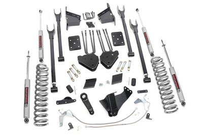 Gain greater travel and improved handling while adding ground clearance and aggressive style with Rough CountryΓÇÖs 4-Link F-250 Lift Kit.\
This innovative kit allows you to replace your factory arms with a 4-Link setup, using Rough CountryΓÇÖs durable, fixed upper arms and adjustable lower control arms. A set of radius arm drop brackets maintain proper geometry and allow for proper caster setting, which is crucial to maintain factory handling.\
This kit includes a set of lifted coil springs, radius arm drop-brackets, and ultra-durable, fabricated Anti-wrap rear blocks that prevent binding and axle wrap. This kit also includes stainless steel extended brake lines and brake line brackets to ensure you have everything you need to install your lift. Best of all, this kit features Rough CountryΓÇÖs Nitrogen-Charged N3 Shock Absorbers for the ultimate balance in off-road performance and a smooth highway ride. Includes Rough CountryΓÇÖs Lifetime Replacement Warranty