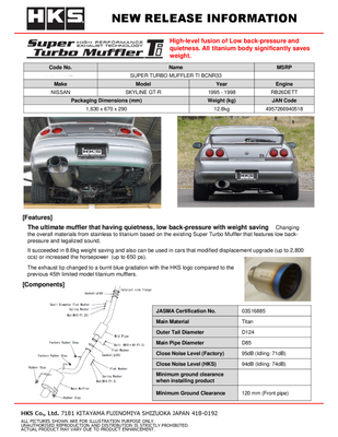 HKS SUPER TURBO MUFFLER TI BCNR33 RB26DETT - 31030-AN003 Photo - Primary