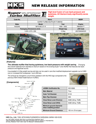 HKS SUPER TURBO MUFFLER TI BNR34 RB26DETT - 31030-AN004 Photo - Primary
